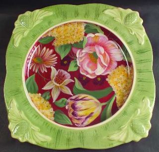Floral Tapestry 16 Square Serving Platter, Fine China Dinnerware   Flowers,Red