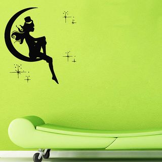 Girl In Moon With Stars Vinyl Wall Decal (Glossy blackEasy to applyDimensions 25 inches wide x 35 inches long )