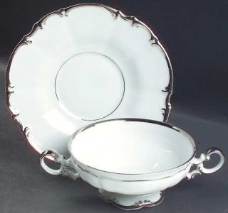 Hutschenreuther Revere (White) Footed Cream Soup Bowl & Saucer Set, Fine China D