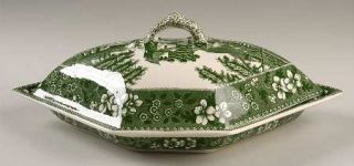 Spode Tower Green Lazy Susan Side Dish with Lid, Fine China Dinnerware   Green F