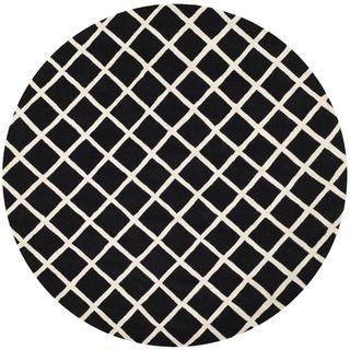 Handmade Moroccan Black Wool Rug With Durable Backing (7 Round)