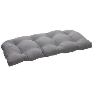 Pillow Perfect Outdoor Grey Tufted Wicker Loveseat Cushion (GreyMaterials 100 percent polyesterFill 100 percent virgin polyester fiber fillClosure Sewn seamWeather resistant YesUV protection YesCare instructions Spot cleanDimensions 44 inches long 