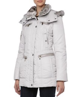 Womens Pulse Outerwear System Coat w/ Fur Trim, Ice   Andrew Marc