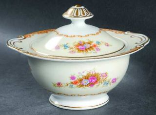Aladdin Coronet Sugar Bowl & Lid, Fine China Dinnerware   Tan Border, Floral  Sp