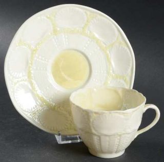Belleek Pottery (Ireland) New Shell Yellow Flat Cup & Saucer Set, Fine China Din