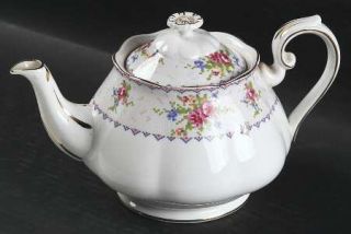 Royal Albert Petit Point Teapot & Lid, Fine China Dinnerware   Hampton Shape, Fl