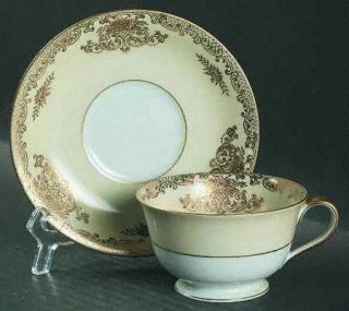 Noritake Mayfield Footed Cup & Saucer Set, Fine China Dinnerware   Gold Encruste