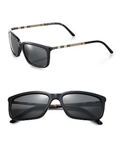 Burberry Rectangle Check Sunglasses   Shiny Black