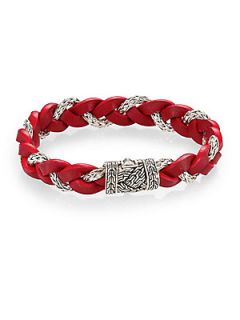 John Hardy Leather and Silver Braided Bracelet   Red