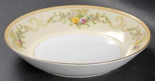 Meito Mei49 Coupe Soup Bowl, Fine China Dinnerware   Yellow Band,Floral Sprays,Y