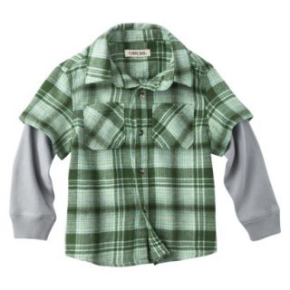 Cherokee Infant Toddler Boys 2 Fer Button Down Flannel Shirt   Emerald 5T