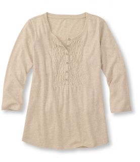 Womens Cotton/Linen Tee, Three Quarter Sleeve Henley Misses Petite