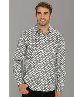 Perry Ellis Slim Fit Ornate Paisley L/S Shirt Mens Long Sleeve Button Up (White)