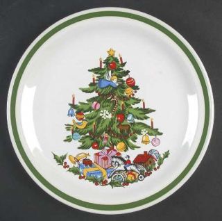 Yamaka Noel Salad Plate, Fine China Dinnerware   Green Band 1/4 From Edge,Xmas