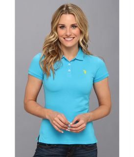 U.S. Polo Assn Solid Small Pony Polo Womens Short Sleeve Pullover (Blue)