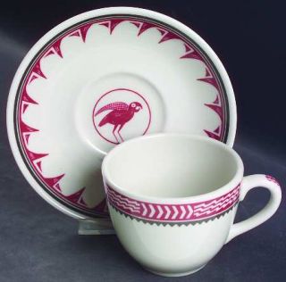 Sterling China (USA) Ancient Mimbreno Indian Flat Cup & Saucer Set, Fine China D