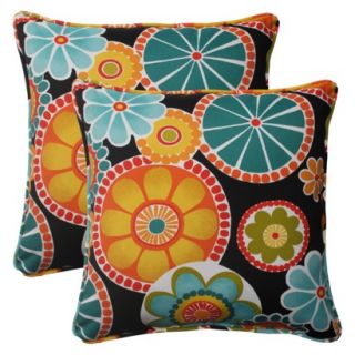 Outdoor 2 Piece Square Toss Pillow Set/Turquoise Floral Medallion