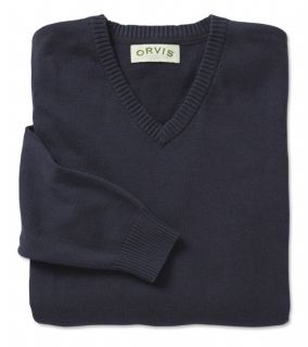 Classic Cotton V neck Sweater, Navy, Medium