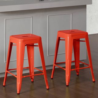 Tabouret Tangerine Metal 24 inch Counter Stools (set Of 2) (Tangerine Orange Includes Set of two (2)Dimensions 24 inches x 16 inches x 16 inches Non marking foot glidesConvenient hand hold in seating areaStackable for space saving storage )