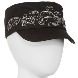Scala Embroidered Cadet Cap, Black, Womens