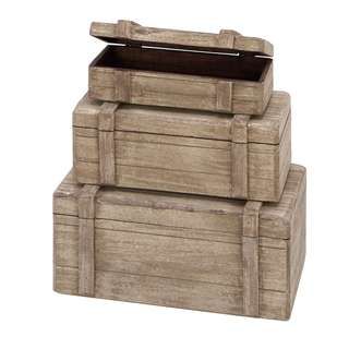 Wood Boxes Nautical Maritime Decor (set Of 3) (Natural brown with wood rashes Dimensions4 inches high x 9 inches wide x 6 inches deep 5 inches high x 11 inches wide x 7 inches deep6 inches high x 13 inches wide x 8 inches deep )