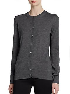Virgin Wool Button Front Cardigan   Charcoal
