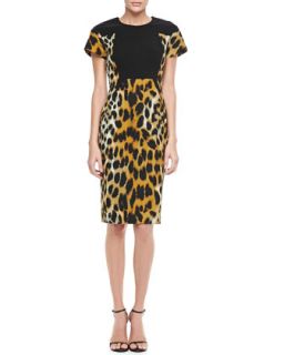 Womens Leopard Print Short Sleeve Sheath Dress   Rachel Roy