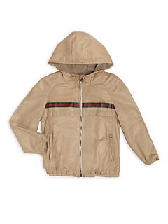 Toddlers & Little Boys Leather Hooded Jacket   Oatmeal