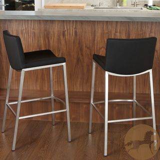 Christopher Knight Home Mauricio Black Pu Barstools (set Of 2) (BlackSome assembly requiredSturdy constructionNeutral colors to match any decorAllows you to comfortably lean back with full supportSeat height 26 inchesDimensions 33.86 inches high x 20.67