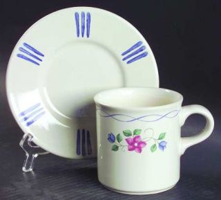 Pfaltzgraff Bonnie Brae  Flat Cup & Saucer Set, Fine China Dinnerware   Stonewar