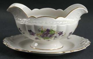 Royal Jackson Woodland Violets Gravy Boat with Attached Underplate, Fine China D