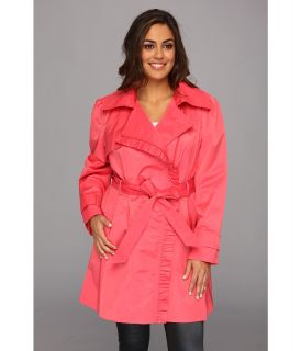 Jessica Simpson Plus Size Ruffle Trim Belted Trench Coat Womens Coat (Coral)