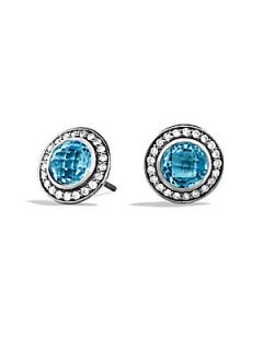 David Yurman Cerise Mini Earrings with Blue Topaz and Diamonds   Silver Blue