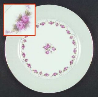 Noritake Glenrose Dinner Plate, Fine China Dinnerware   Gray Band, Pink Rose Swa