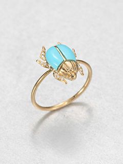 Diane Kordas Diamond & Turquoise Beetle Ring   Gold Blue