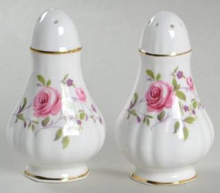 Paragon Fragrance Salt & Pepper Set, Fine China Dinnerware   Pink Roses,Purple