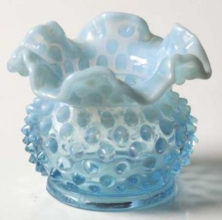 Fenton Hobnail Blue Opalescent 3 Inch Double Crimped Vase   Blue Opalescent