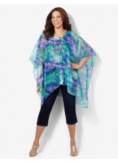 Catherines Plus Size Watercolor Poncho   Womens Size One Size, Enamel Blue