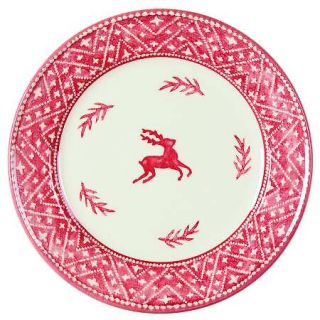Dansk Nordic Knits Red Dinner Plate, Fine China Dinnerware   Off White&Red, Tree