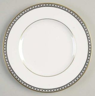 Wedgwood Ulander Black Salad/Dessert Plate, Fine China Dinnerware   White Rim &