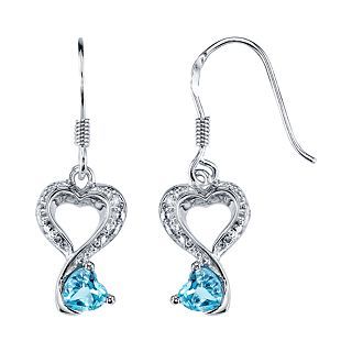 Love Grows Blue & White Topaz Heart Earrings, Womens