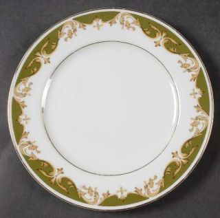 Style House Kimberly Salad Plate, Fine China Dinnerware   Green Edge,Tan Scrolls