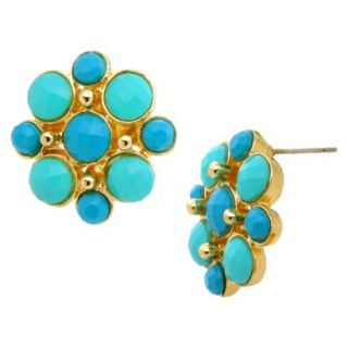 Button Earrings   Gold/Blue