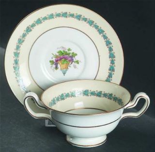 Wedgwood Appledore Footed Cream Soup Bowl & Saucer Set, Fine China Dinnerware  