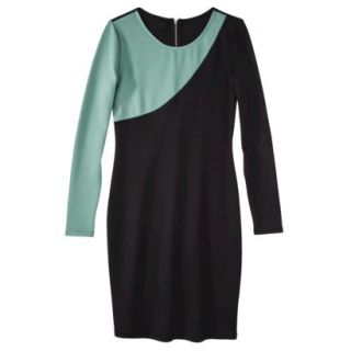 Mossimo Womens Asymmetrical Colorblock Scuba Dress   Black/Green XS