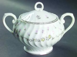 Style House Picardy (Platinum) Sugar Bowl & Lid, Fine China Dinnerware   Pink &
