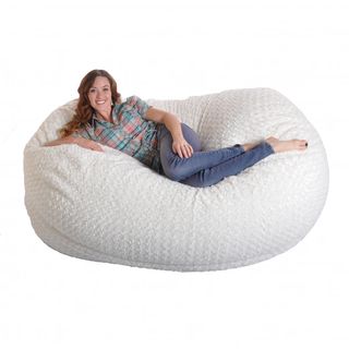 6 foot Soft White Fur Large Oval Microfiber Foam Bean Bag Chair (White furStyle OvalFill Foam blendClosure ZipRemovable cover YesCare Instructions Completely machine washableWeight 70 poundsDimensions 34 inches high x 48 inches wide x 72 inches lon