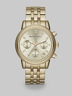 Michael Kors Ritz Round Goldtone Stainless Steel Chronograph Bracelet Watch   Go