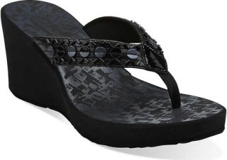 Womens Clarks Yacht Tide   Black Synthetic Thong Sandals