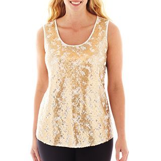 Worthington Sleeveless Lace and Sequin Top   Plus, Gold